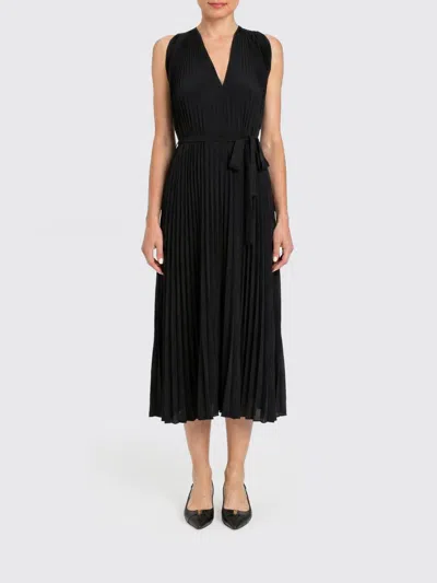Twinset Pleated V-neck Midi Dress In Black