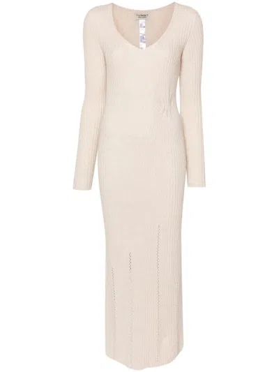Twinset Treeblend Yarn Fitted Maxi Dress In Beige