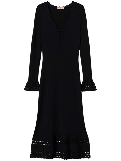 TWINSET TWINSET BLACK MIDI DRESS WITH V-NECK