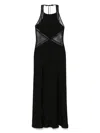 Twinset Long Satin Halterneck Dress With Lace In Black