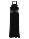 Twinset Long Satin Halterneck Dress With Lace In Black