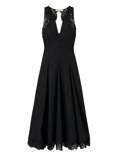TWINSET TWINSET BLACK COTTON BLENDED MIDI DRESS