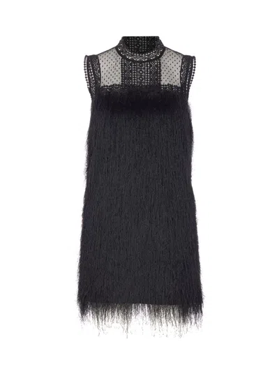 Twinset Lace-detail Sleeveless Mini Dress In Black