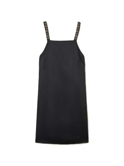 Twinset Straight-cut Mini Dress With Floral Embroidery In Blue