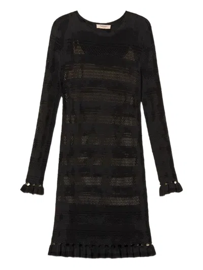 Twinset Ruffled-trim Knitted Mini Dress In Black