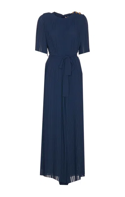 TWINSET TWINSET DARK BLUE PLEATED JUMPSUIT