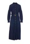 Twinset Denim Midi Dress In Blue With Belted Waist In Blue