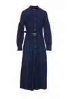 Twinset Denim Midi Dress In Blue With Belted Waist In Blue