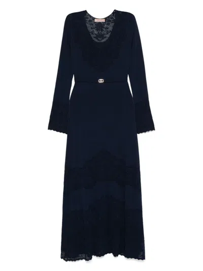 TWINSET TWINSET BLUE LONG DRESS WITH LACE