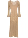 Twinset Beige Midi Dress With Lace Lurex-effect In Brown