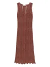 Twinset Brown Sleeveless Long Dress With V Neck And Logo Plaque On The Rear In Viscose Blend Woman In Brown