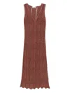 Twinset Brown Sleeveless Long Dress With V Neck And Logo Plaque On The Rear In Viscose Blend Woman In Brown