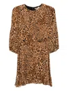 Twinset Leopard-print Puff-sleeve Mini Dress In Brown