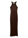 Twinset Brown Halterneck Long Dress With Lace Embellishment On The Rear In Viscose Woman In Brown