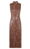 Twinset Twin-set Form-fitting Sleeveless Dress With Leopard Print And Sequin Detailing In Brown