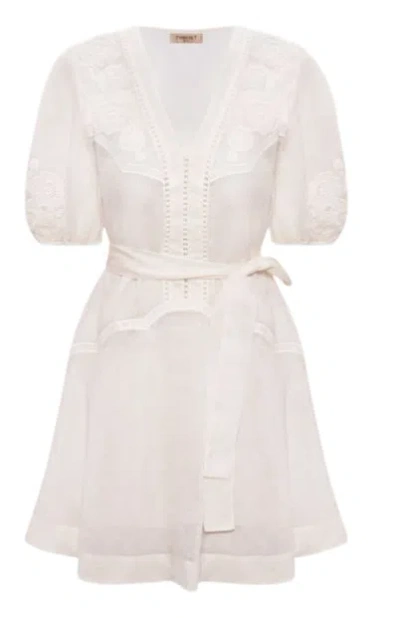 Twinset Embroidered Belted Mini Dress In White