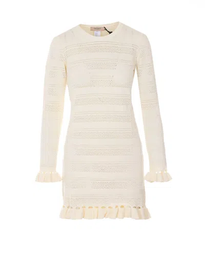 Twinset Ruffled Knit Dress In Neutral