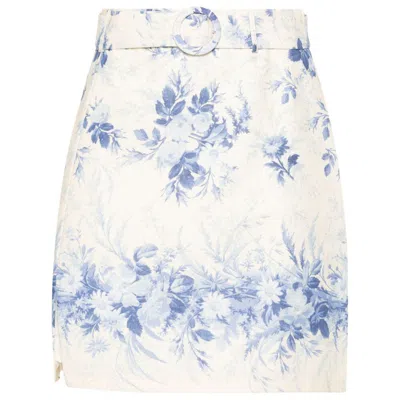 Twinset Linen Skirt With Print In Blue
