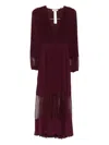 Twinset V-neck Long Sleeve Dress With Sheer Panels In Burgundy