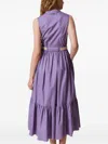 Twinset Long Poplin Dress With Flounce And Belt In Purple
