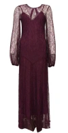 Twinset Lace Long-sleeves Maxi Dress In Purple