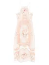 Twinset Midi Dress In White Linen With Print In Red
