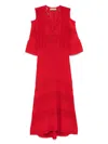Twinset Red Midi Dress With Lace In Red