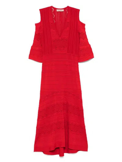 TWINSET TWINSET RED MIDI DRESS WITH LACE