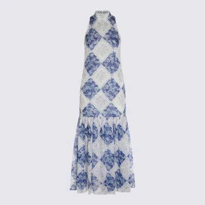 Twinset Multicolor Long Dress With High Halter Neck And All-over Floral Print In Tech Fabric Woman In Blue