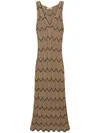 Twinset Midi Dress With Zig Zag Motif With Slit In Verde E Marrone