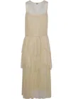 Twinset Pleated Ruffled Gauze Long Dress In Yellow