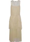 Twinset Pleated Ruffled Gauze Long Dress In Yellow