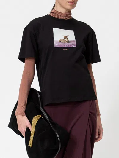 Twinset Dropped Shoulder Cotton T-shirt With Graphic Print In Black