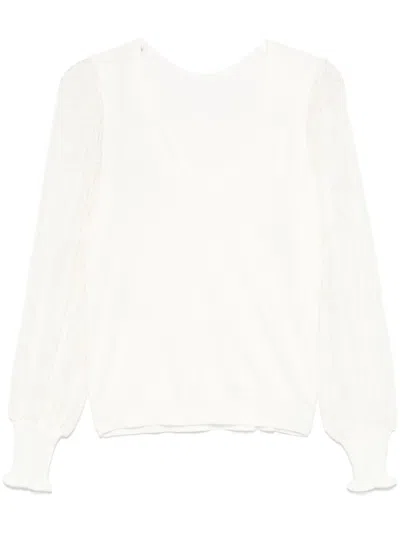 Twinset Dual-use Lace-sleeves Sweater In Neutrals