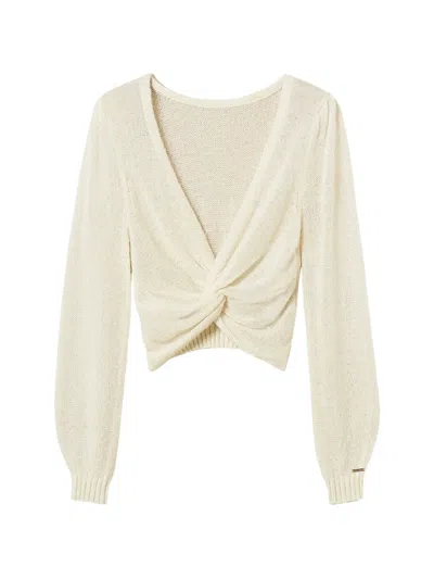 Twinset Dual-use Knit Shrug With Criss-cross In Neutral