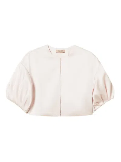Twinset Duchess-satin Puff-sleeve Jacket In Pink