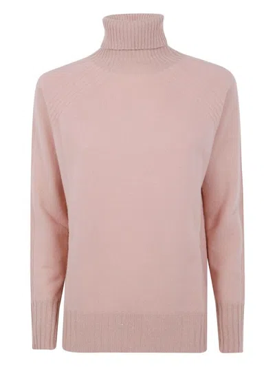 TWINSET DUSTY PINK TURTLENECK SWEATER WITH RAGLAN SLEEVES