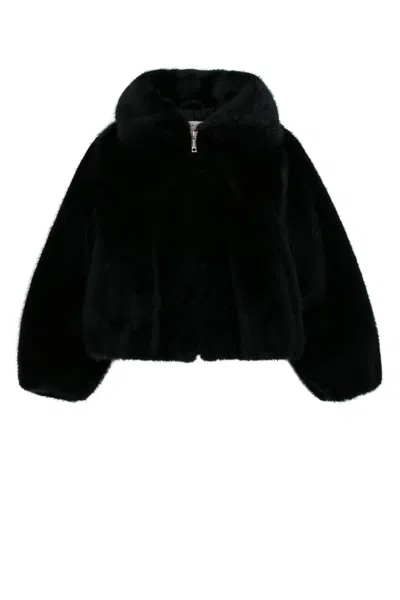 Twinset Twin-set Eco Faux-fur Kids Bomber Jacket In Black
