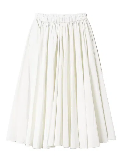 Twinset Elastic-waist Taffeta Midi Skirt In White