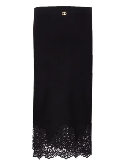 TWINSET ELASTICATED LACE-TRIMMED SKIRT