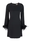 Twinset Black Crewneck Dress With Feathered Cuffs In Viscose Woman