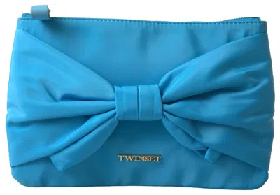 Twinset Elegant Silk Clutch With Bow Accent In Blue