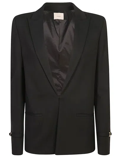 TWINSET TWIN-SET TAILORED JACKET WITH SATIN LAPEL AND GOLD ACCENTS