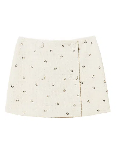 Twinset Embellished Bouclé Mini Skirt In White