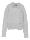 Twinset Light Grey Sweater With Crystal Embellished Collar And Ribbed Hem In Gray