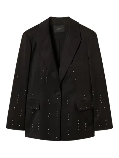 Twinset Embellished Crystal Blazer In Black