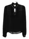 Twinset Ruffled Black Blouse With Bead Embellishments In Black