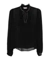Twinset Ruffled Black Blouse With Bead Embellishments In Black