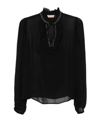 Twinset Embellished Ruffled Blouse In Black