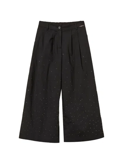 Twinset Kids' Embellished Trousers In Black